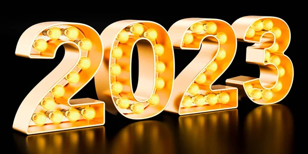 2023 Signboard Golden Light Bulb Rendering — Stock Photo, Image