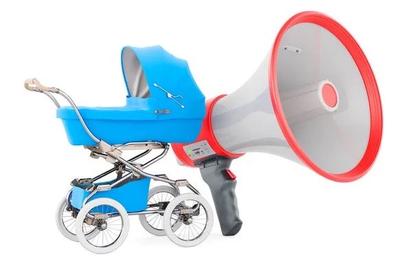 Kinderwagen Met Megafoon Rendering Geïsoleerd Witte Achtergrond — Stockfoto