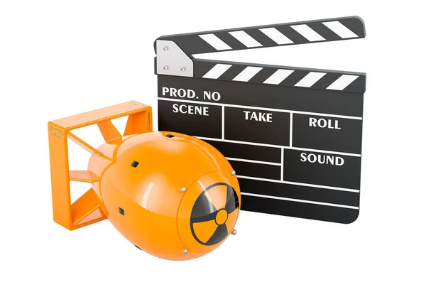 Clapperboard Atomic Bomb Rendering Isolated White Backgroun — Stock Photo, Image