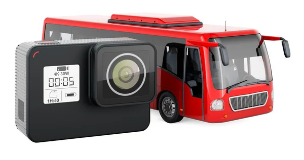 stock image Dashcam DVR with bus. 3D rendering isolated on white backgroun