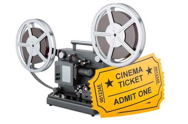 Film Projektörlü Sinema Biletleri Beyaz Arka Gruplandırmada Görüntüleme — Stok fotoğraf