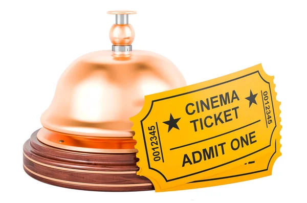 Dzwonek Recepcyjny Biletami Kinowymi Renderowanie Białym Tle — Zdjęcie stockowe