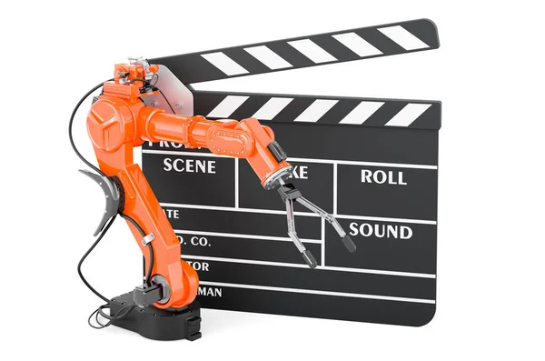 Robotic Arm Clapperboard Rendering Isolated White Background — Stock Photo, Image
