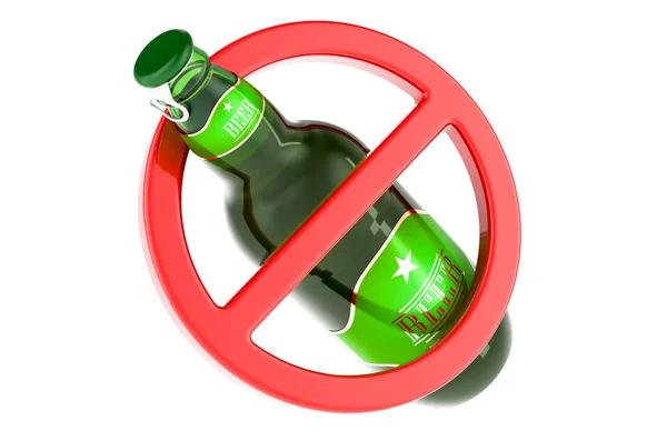 Garrafa Cerveja Dentro Sinal Proibido Conceito Proibição Álcool Renderização Isolada — Fotografia de Stock