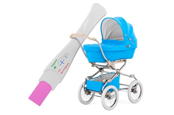 Babakocsi Terhességi Teszttel Pozitív Tervezés Terhesség Szülés Renderelés Elszigetelt Fehér — Stock Fotó