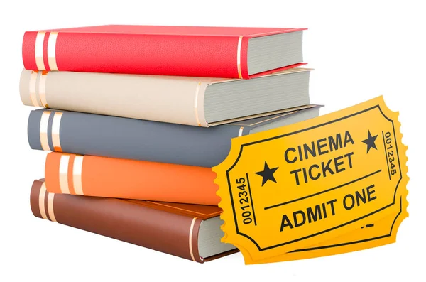 Libri Con Biglietti Cinema Rendering Isolato Sfondo Bianco — Foto Stock