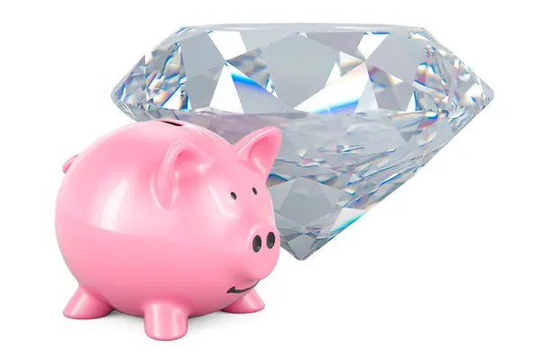 Diamante Com Mealheiro Renderização Isolada Sobre Fundo Branco — Fotografia de Stock
