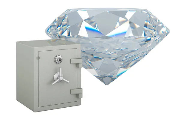 Diamante Con Combinazione Safe Box Rendering Isolato Sfondo Bianco — Foto Stock