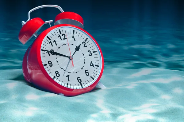 海底の海底に目覚まし時計 失われた時間の概念 3Dレンダリング — ストック写真