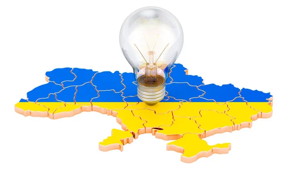Izzó Ukrán Térképen Elektromosenergia Fogyasztás Ukrajnában Renderelés Elszigetelt Fehér Alapon — Stock Fotó