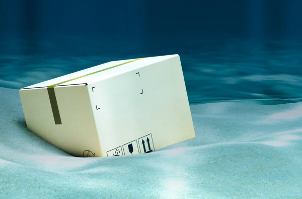 海底での小包 3Dレンダリング — ストック写真