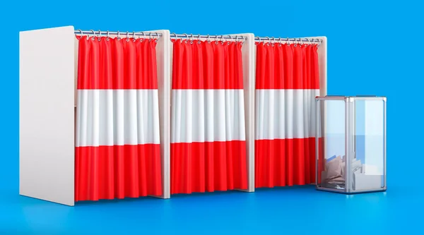 Osztrák Zászlóval Urnával Ellátott Szavazófülkék Választás Ausztriában Koncepció Renderelés Elszigetelt — Stock Fotó
