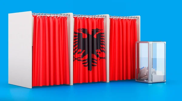 Cabinas Votación Con Bandera Albanesa Urnas Elecciones Albania Concepto Representación — Foto de Stock