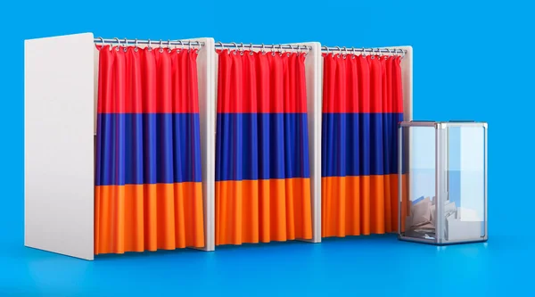 Örmény Zászlóval Urnával Ellátott Szavazófülkék Választás Örményországban Koncepció Renderelés Elszigetelt — Stock Fotó