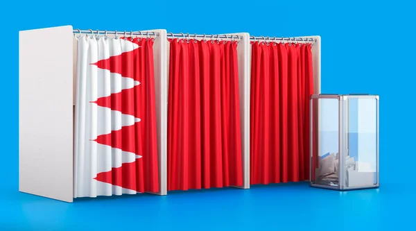 Szavazófülkék Bahreini Zászlóval Urnával Választás Bahreinben Koncepció Renderelés Elszigetelt Kék — Stock Fotó