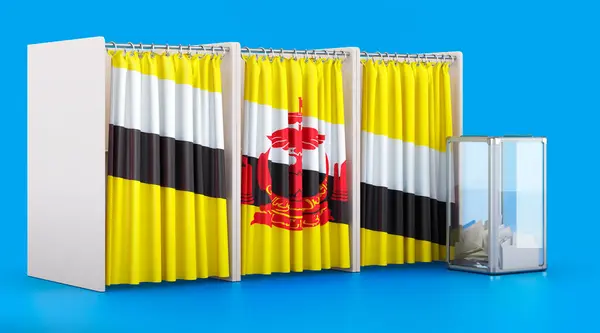 Θάλαμοι Ψηφοφορίας Σημαία Του Μπρουνέι Και Κάλπη Εκλογές Στο Μπρουνέι — Φωτογραφία Αρχείου