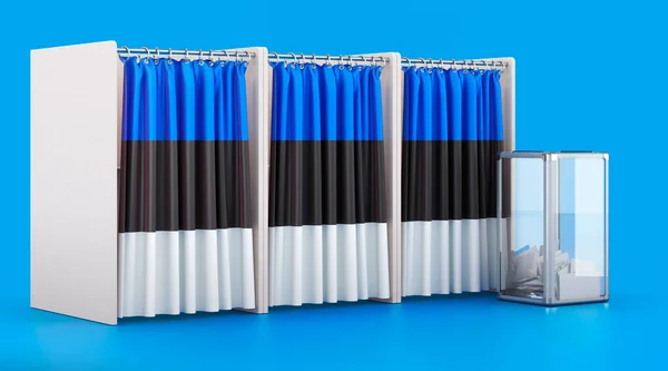 Cabines Votação Com Bandeira Estónia Urna Eleição Estónia Conceito Renderização — Fotografia de Stock