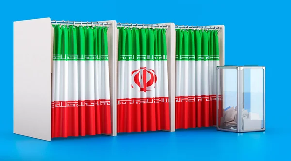 Bureaux Vote Avec Drapeau Iranien Urne Election Iran Concept Rendu — Photo