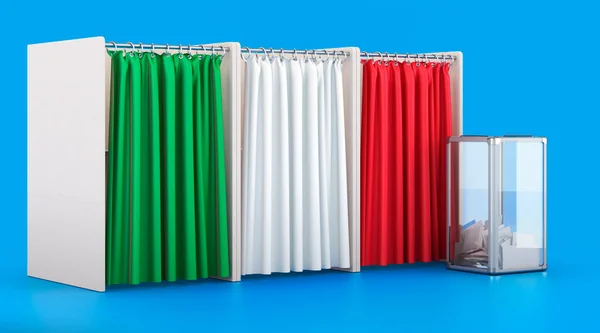 Olasz Zászlóval Urnával Ellátott Szavazófülkék Választás Olaszországban Koncepció Renderelés Elszigetelt — Stock Fotó