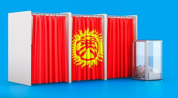 Kirgiz Zászlóval Urnával Ellátott Szavazófülkék Választás Kirgizisztánban Koncepció Renderelés Elszigetelt — Stock Fotó