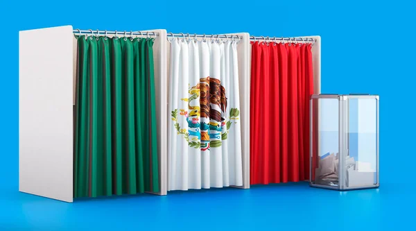 Mexikói Zászlóval Urnával Ellátott Szavazófülkék Választás Mexikóban Koncepció Renderelés Elszigetelt — Stock Fotó