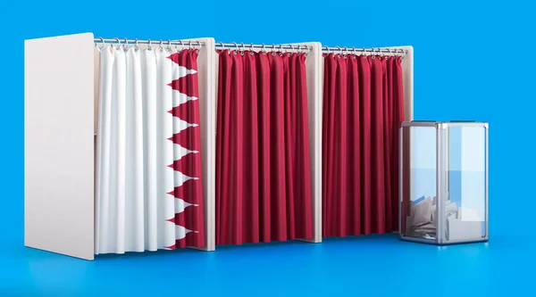 Cabines Votação Com Bandeira Qatari Urna Eleição Qatar Conceito Renderização — Fotografia de Stock