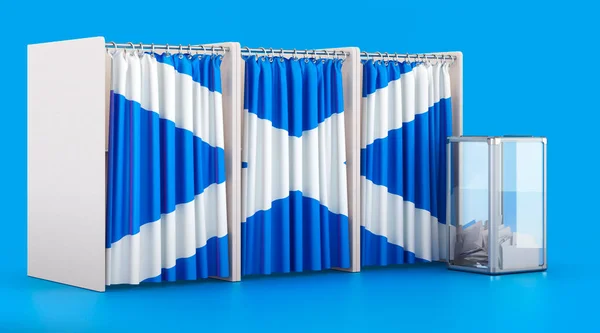 Szavazófülkék Skót Zászlóval Urnával Választás Skóciában Koncepció Renderelés Elszigetelt Kék — Stock Fotó
