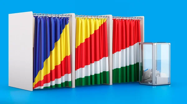 Szavazófülkék Seychelloise Zászlóval Urnával Választás Seychelle Szigeteken Koncepció Renderelés Elszigetelt — Stock Fotó