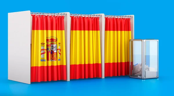 Wahlkabinen Mit Spanischer Flagge Und Wahlurne Wahl Spanien Konzept Rendering — Stockfoto
