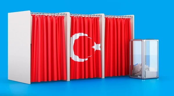Tempat Pemungutan Suara Dengan Kotak Suara Dan Bendera Turki Pemilu — Stok Foto