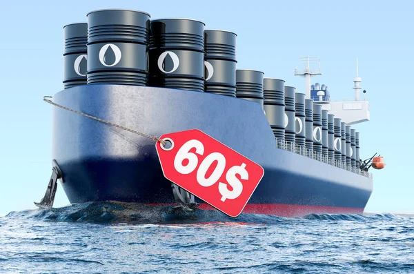 Oil tanker with 60 dollar price tag, 3D rendering