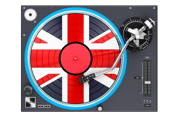 Phonograph Turntable British Flag Rendering Isolated White Background — 스톡 사진