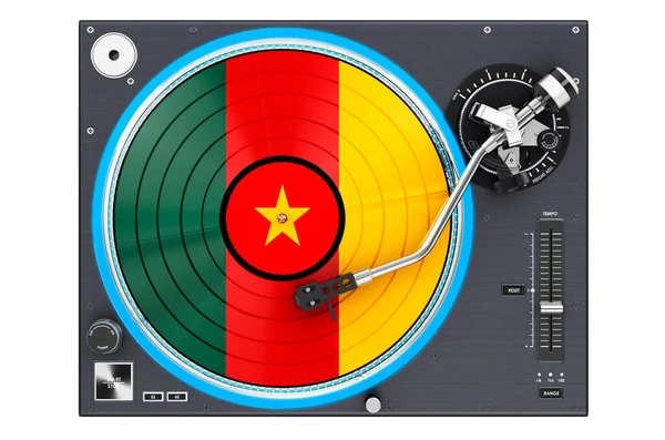 Phonograph Plattenspieler Mit Kamerunischer Flagge Darstellung Isoliert Auf Weißem Hintergrund — Stockfoto