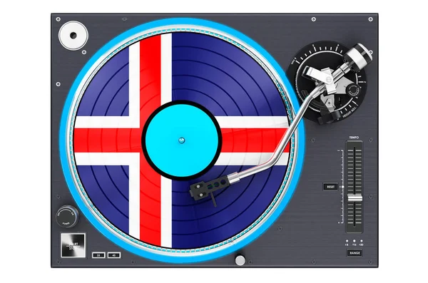 Phonograph Plattenspieler Mit Isländischer Flagge Darstellung Isoliert Auf Weißem Hintergrund — Stockfoto