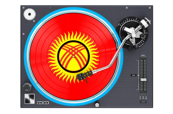 Phonograph Plattenspieler Mit Kirgisischer Flagge Darstellung Isoliert Auf Weißem Hintergrund — Stockfoto