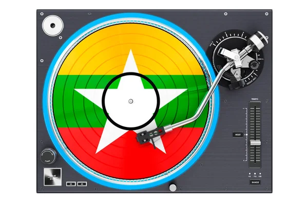 Phonograph Plattenspieler Mit Myanmar Flagge Darstellung Isoliert Auf Weißem Hintergrund — Stockfoto