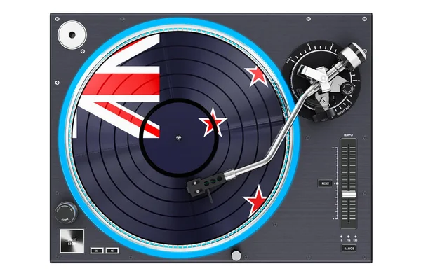 Phonograph Plattenspieler Mit Neuseeländischer Flagge Darstellung Isoliert Auf Weißem Hintergrund — Stockfoto