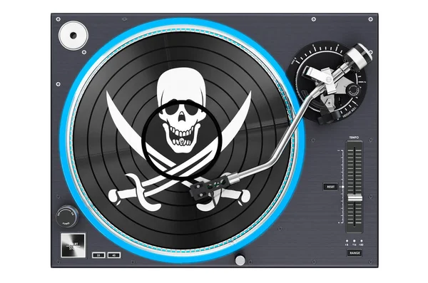Phonograph Draaitafel Met Piratenvlag Rendering Geïsoleerd Witte Achtergrond — Stockfoto
