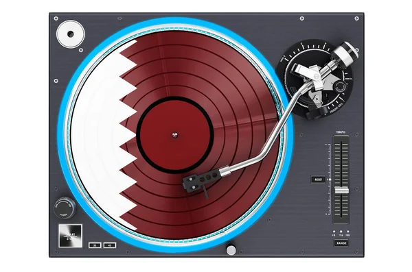 Phonograph Draaitafel Met Qatari Vlag Rendering Geïsoleerd Witte Achtergrond — Stockfoto