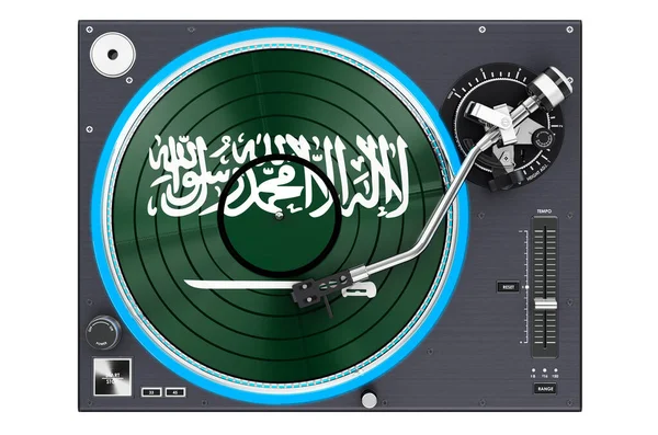 Tablero Giratorio Fonógrafo Con Bandera Arabia Saudita Representación Aislada Sobre — Foto de Stock