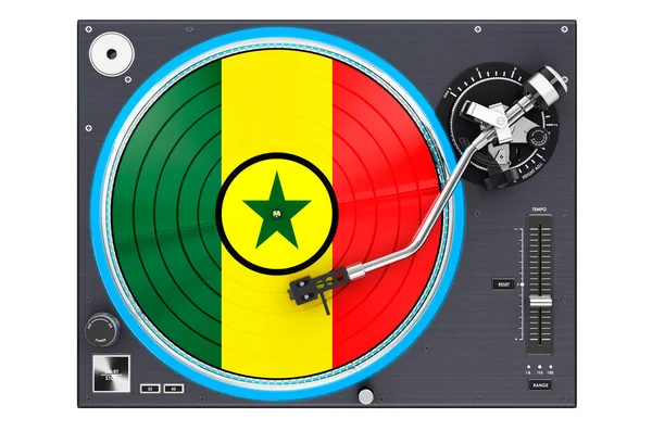 Phonograph Plattenspieler Mit Senegalesischer Flagge Darstellung Isoliert Auf Weißem Hintergrund — Stockfoto
