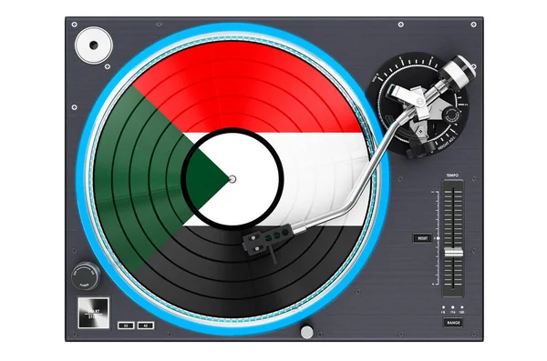 Phonograph Plattenspieler Mit Sudanesischer Flagge Darstellung Isoliert Auf Weißem Hintergrund — Stockfoto