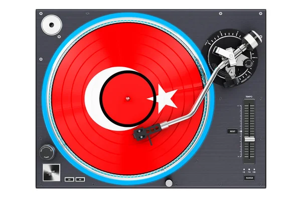 Phonograph Plattenspieler Mit Türkischer Flagge Darstellung Isoliert Auf Weißem Hintergrund — Stockfoto