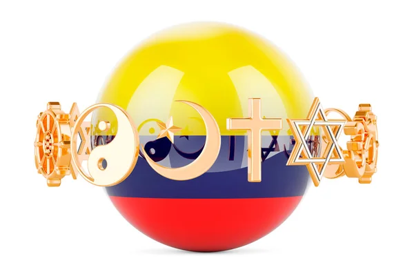 コロンビアの旗は宗教のシンボルで球面に描かれ 白い背景に孤立した3Dレンダリング — ストック写真