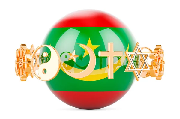 Прапор Мавританії Написаний Сфері Релігійними Символами Навколо Рендеринг Ізольований Білому — стокове фото
