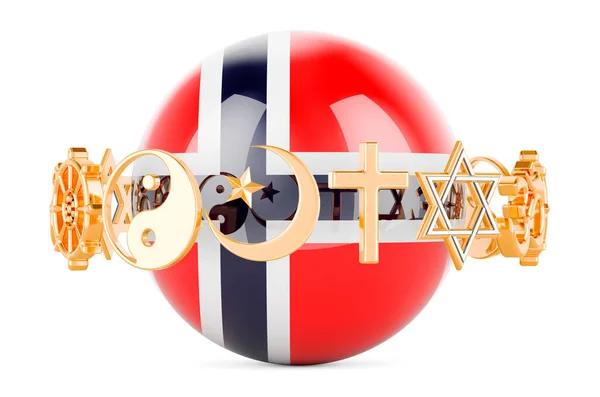 Norvég Zászló Festett Gömb Vallások Szimbólumok Körül Renderelés Elszigetelt Fehér — Stock Fotó