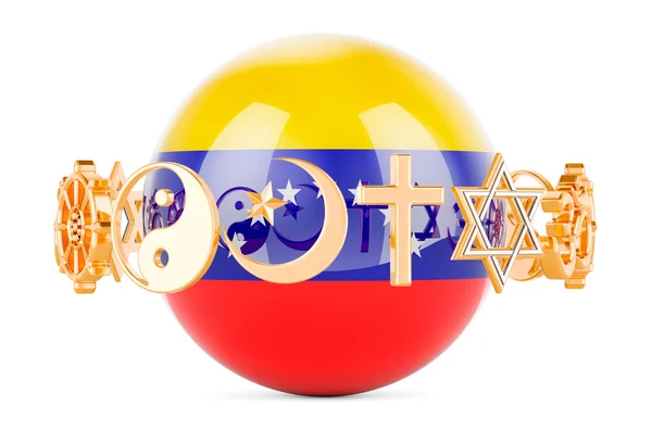 ベネズエラの旗は宗教のシンボルで球面に描かれ 白い背景に孤立した3Dレンダリング — ストック写真