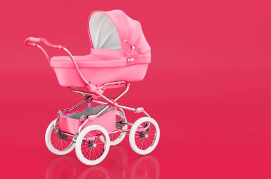 Bebek arabası trend olan mor renkte, 3D renkte.