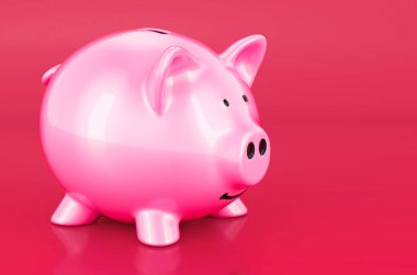 Piggy bank in trend viva magenta color, 3D rengarenk