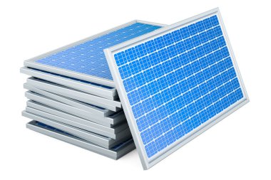 Heap of Solar Panels, 3D rendering isolated on white background